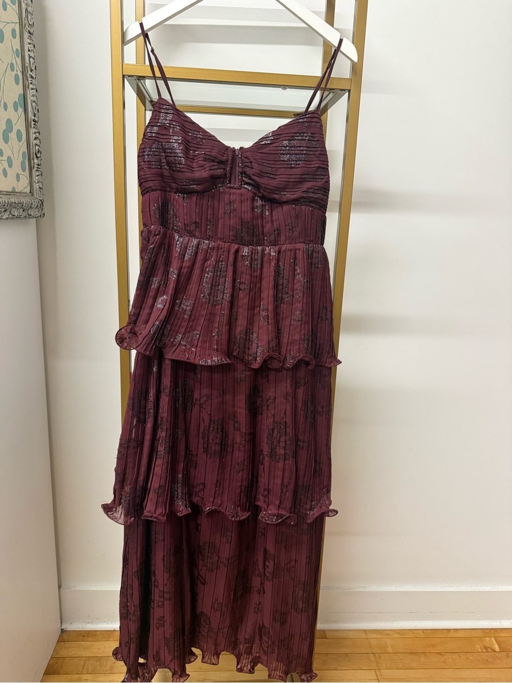 Astr Burgundy Tiered Spaghetti-Strap Maxi Dress
